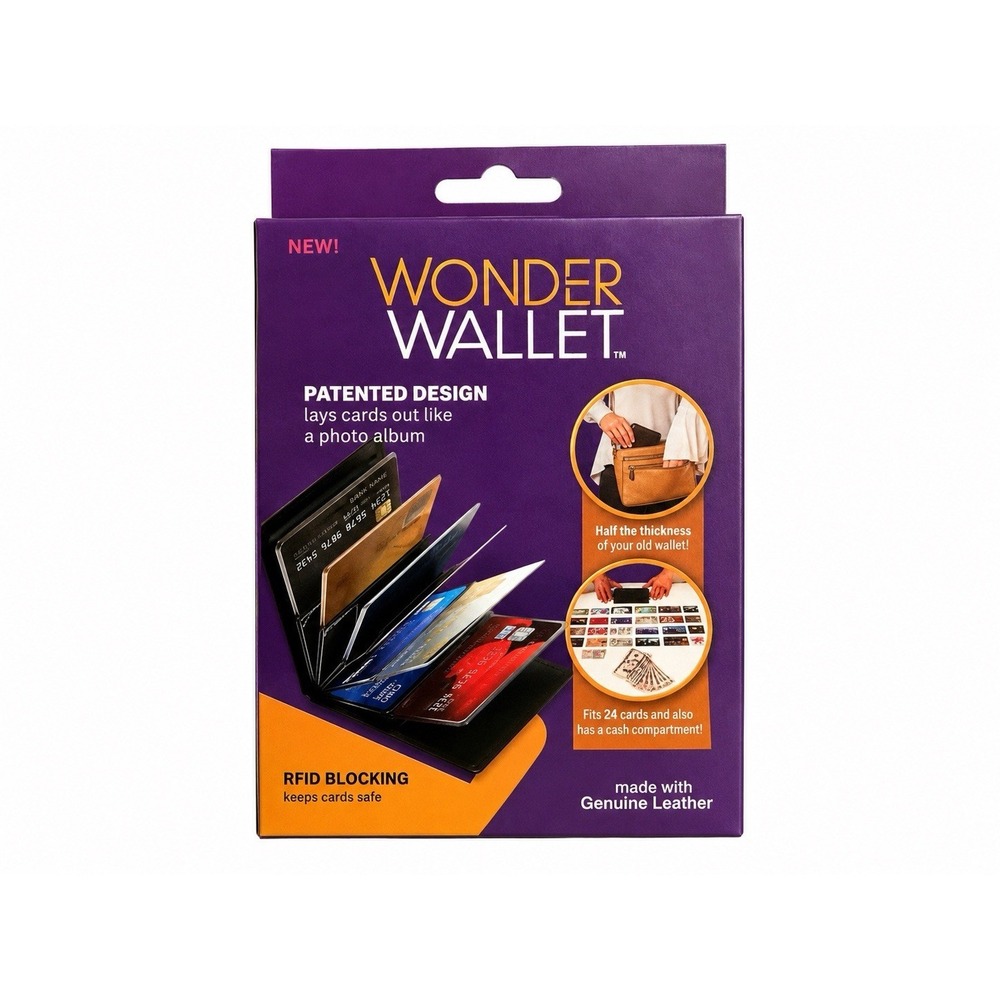 Wonder Wallet Slim RFID Blocking Leather Card Holder Blue Genuine Leather NEW
